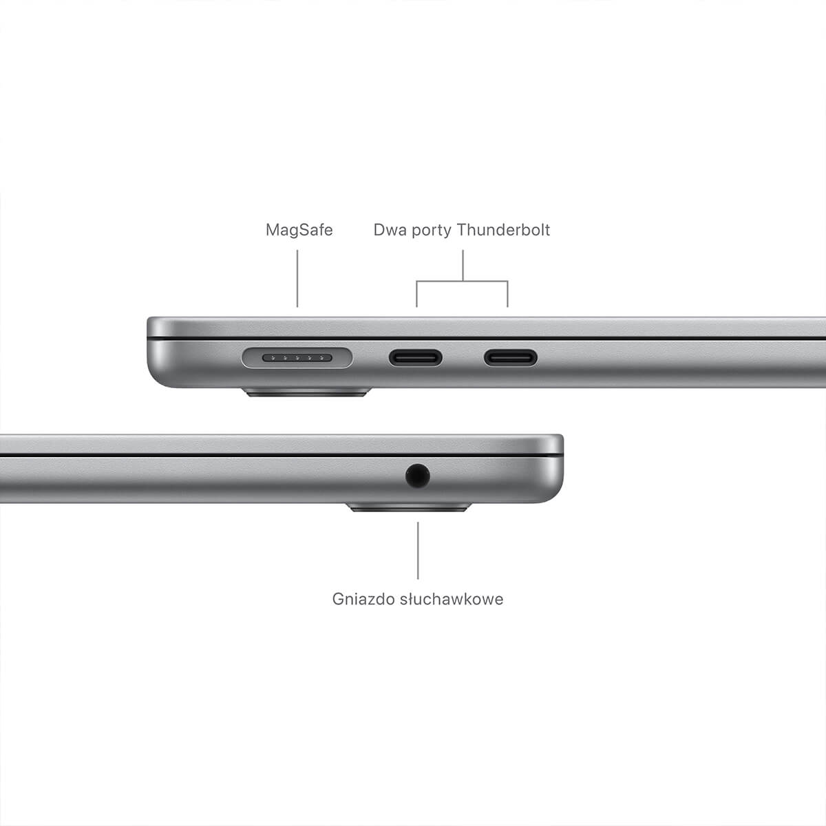 Apple MacBook Air 13 M3 8-core CPU + 8-core GPU / 16GB RAM / 256GB SSD / Klawiatura US / Gwiezdna szarość (Space Gray) - złącza Apple MacBook Air 13 M3 8-core CPU + 8-core GPU / 16GB RAM / 256GB SSD / Klawiatura US / Gwiezdna szarość (Space Gray) - złącza