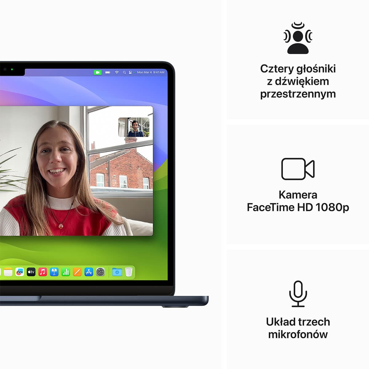 Apple MacBook Air 13 M3 8-core CPU + 8-core GPU / 8GB RAM / 256GB SSD / Klawiatura US / Północ (Midnight) - złącza Apple MacBook Air 13 M3 8-core CPU + 8-core GPU / 8GB RAM / 256GB SSD / Klawiatura US / Północ (Midnight) - złącza