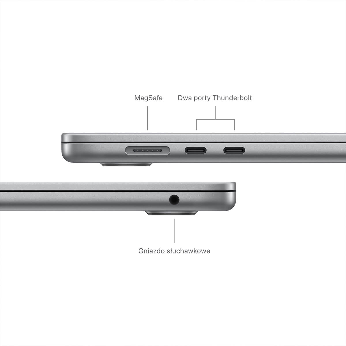 Apple MacBook Air 15 M3 8-core CPU + 10-core GPU / 16GB / 256GB SSD / Gwiezdna szarość (Space Gray) - złącza Apple MacBook Air 15 M3 8-core CPU + 10-core GPU / 16GB / 256GB SSD / Gwiezdna szarość (Space Gray) - złącza