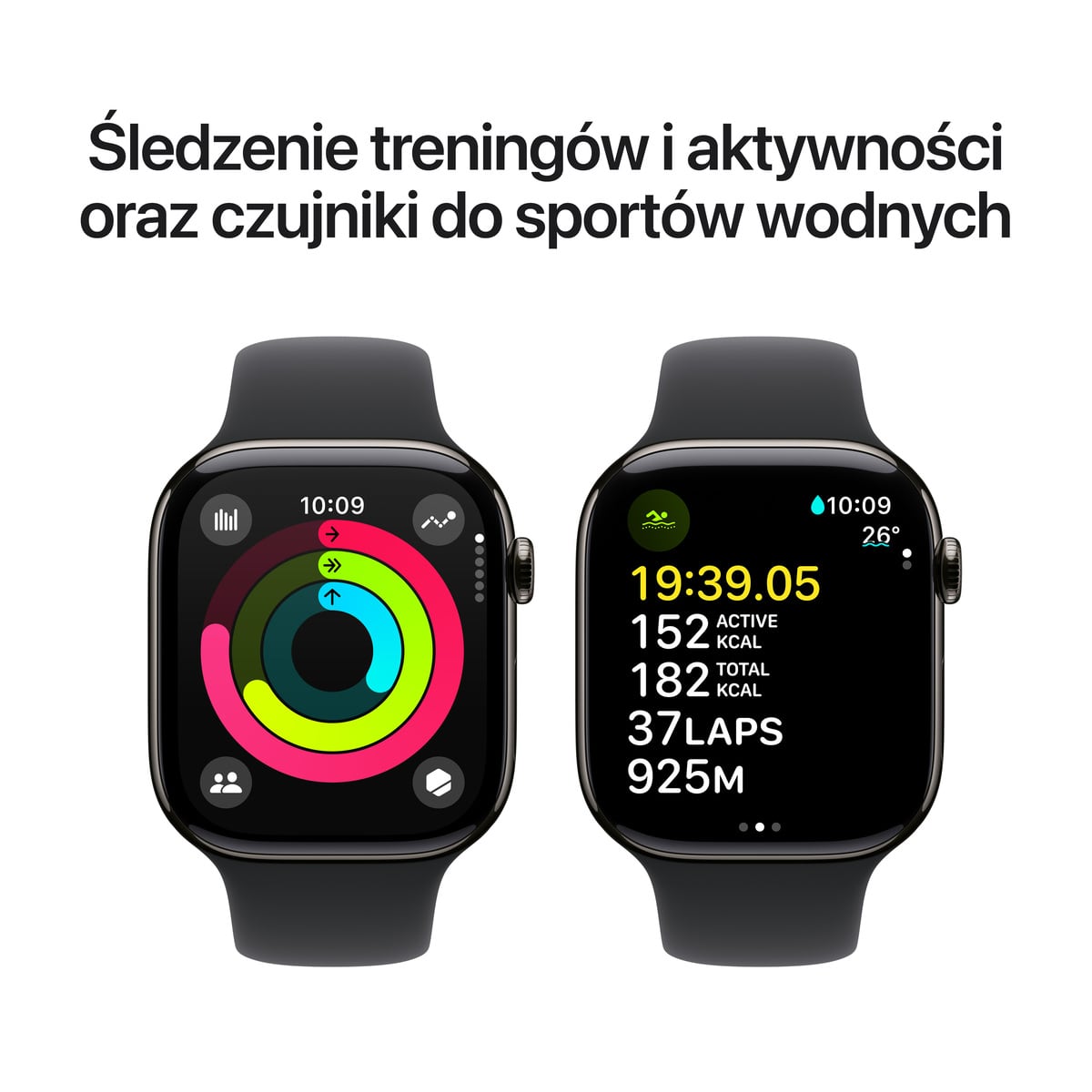 Apple Watch Series 10 GPS + Cellular Koperta 42mm z Tytanu w kolorze Łupku z Paskiem sportowym w kolorze Czarnym - M/L - lifestyle