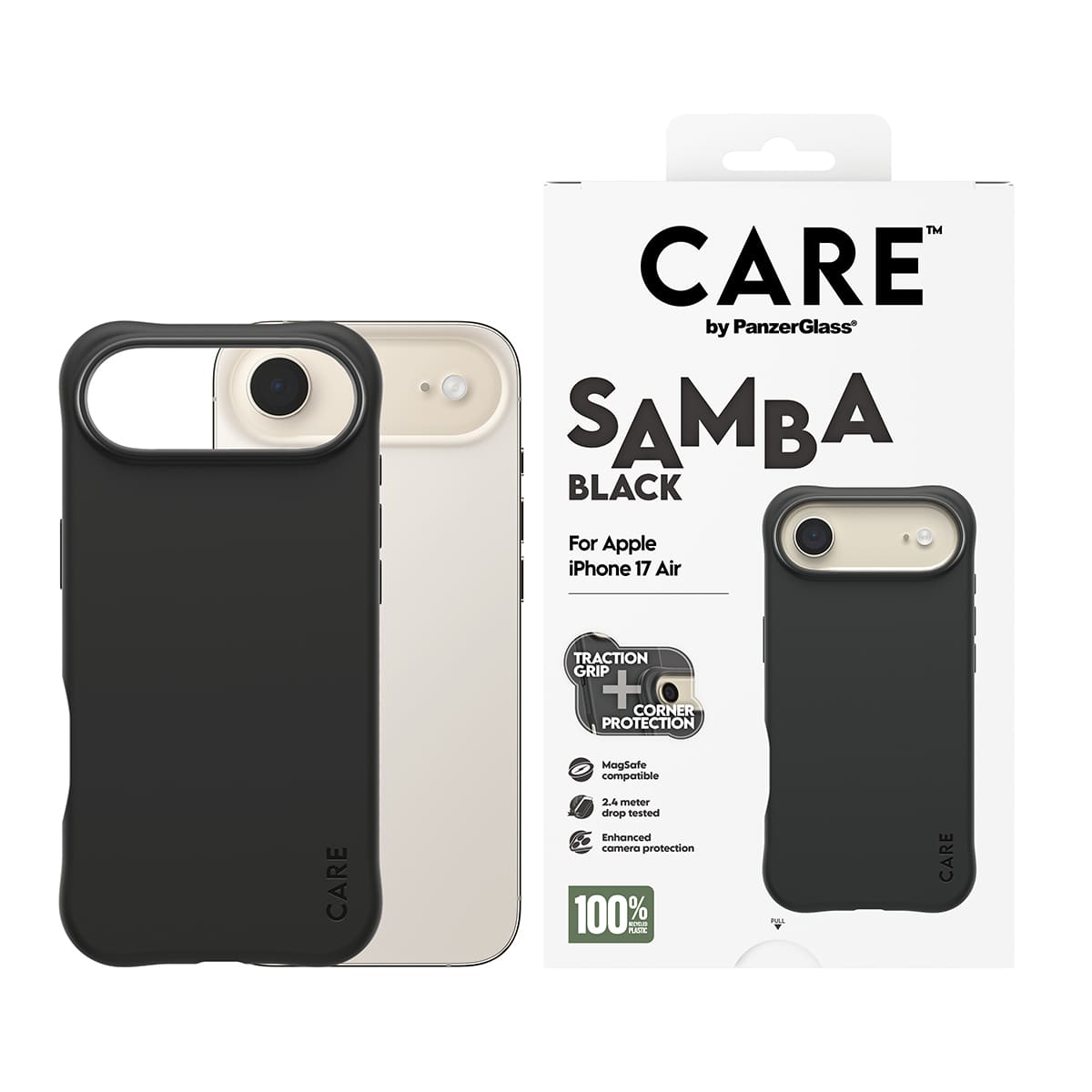 CARE by PanzerGlass Fashionable Samba Etui do iPhone 17 Air kompatybilne z MagSafe - Czarne - Zawartość opakowania CARE by PanzerGlass Fashionable Samba Etui do iPhone 17 Air kompatybilne z MagSafe - Czarne - Zawartość opakowania