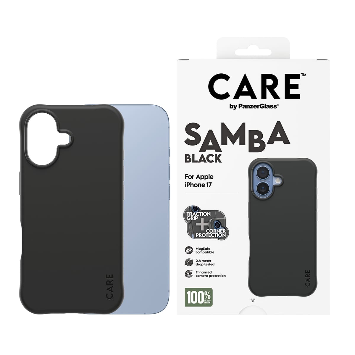CARE by PanzerGlass Fashionable Samba Etui do iPhone 17 kompatybilne z MagSafe - Czarne - Zawartość opakowania CARE by PanzerGlass Fashionable Samba Etui do iPhone 17 kompatybilne z MagSafe - Czarne - Zawartość opakowania