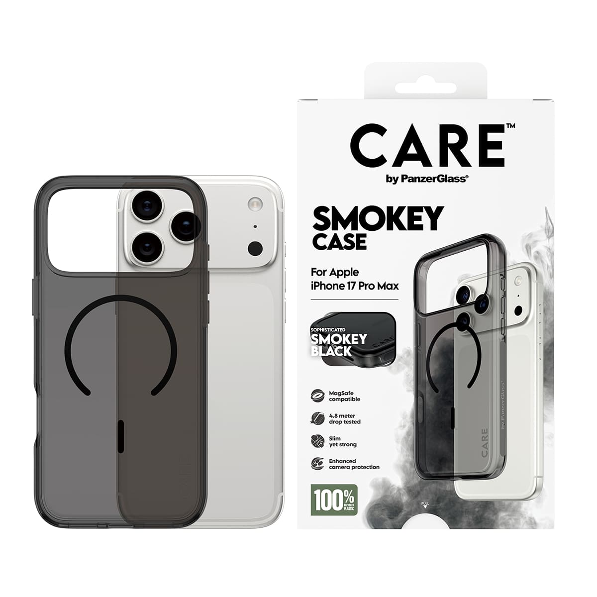 CARE by PanzerGlass Flagship Urban Explorer Etui do iPhone 17 Pro Max z czarnym MagSafe - Smokey - Zawartość opakowania CARE by PanzerGlass Flagship Urban Explorer Etui do iPhone 17 Pro Max z czarnym MagSafe - Smokey - Zawartość opakowania