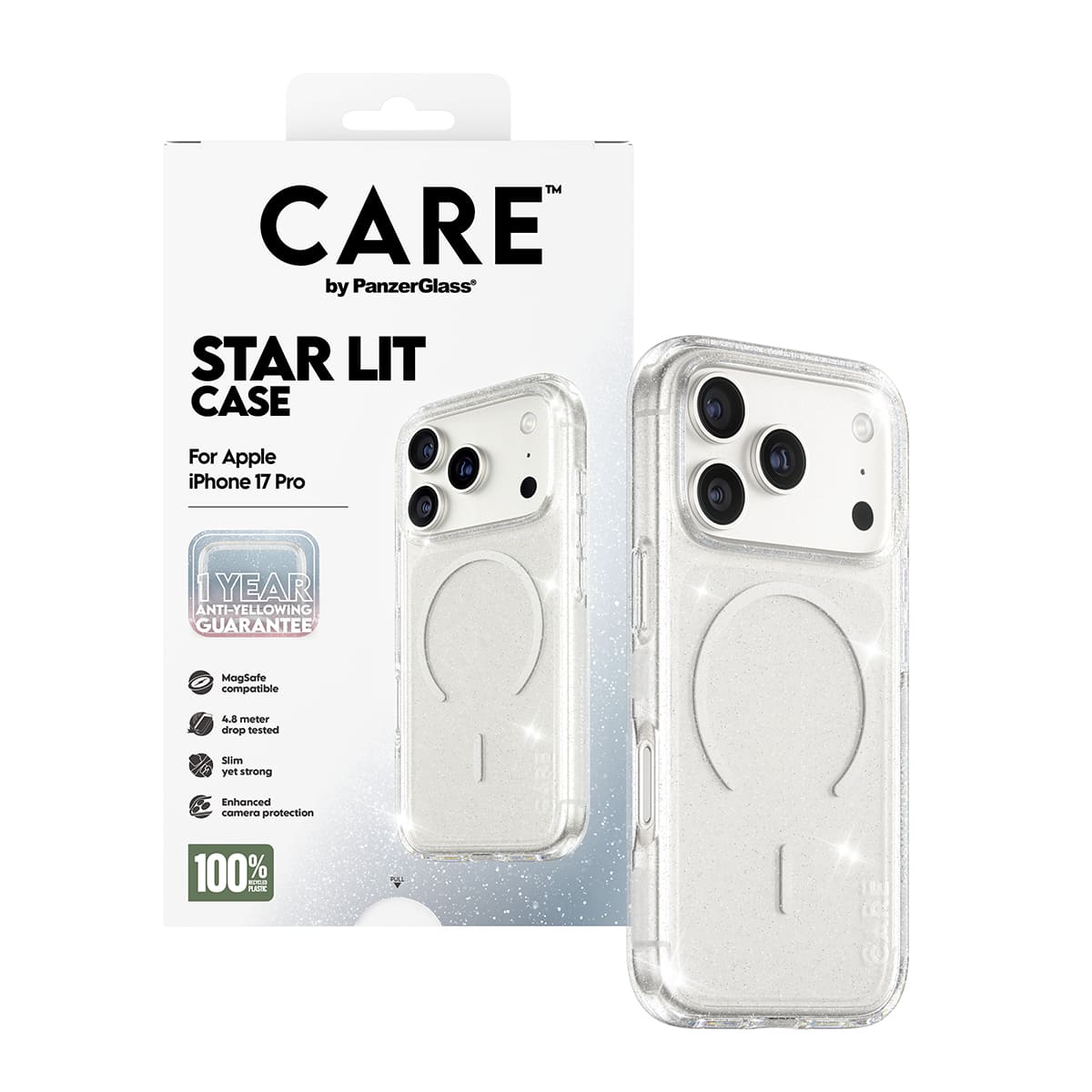 CARE by PanzerGlass Flagship Urban Explorer Etui do iPhone 17 Pro z białym MagSafe - Star Lit - Zawartość opakowania CARE by PanzerGlass Flagship Urban Explorer Etui do iPhone 17 Pro z białym MagSafe - Star Lit - Zawartość opakowania