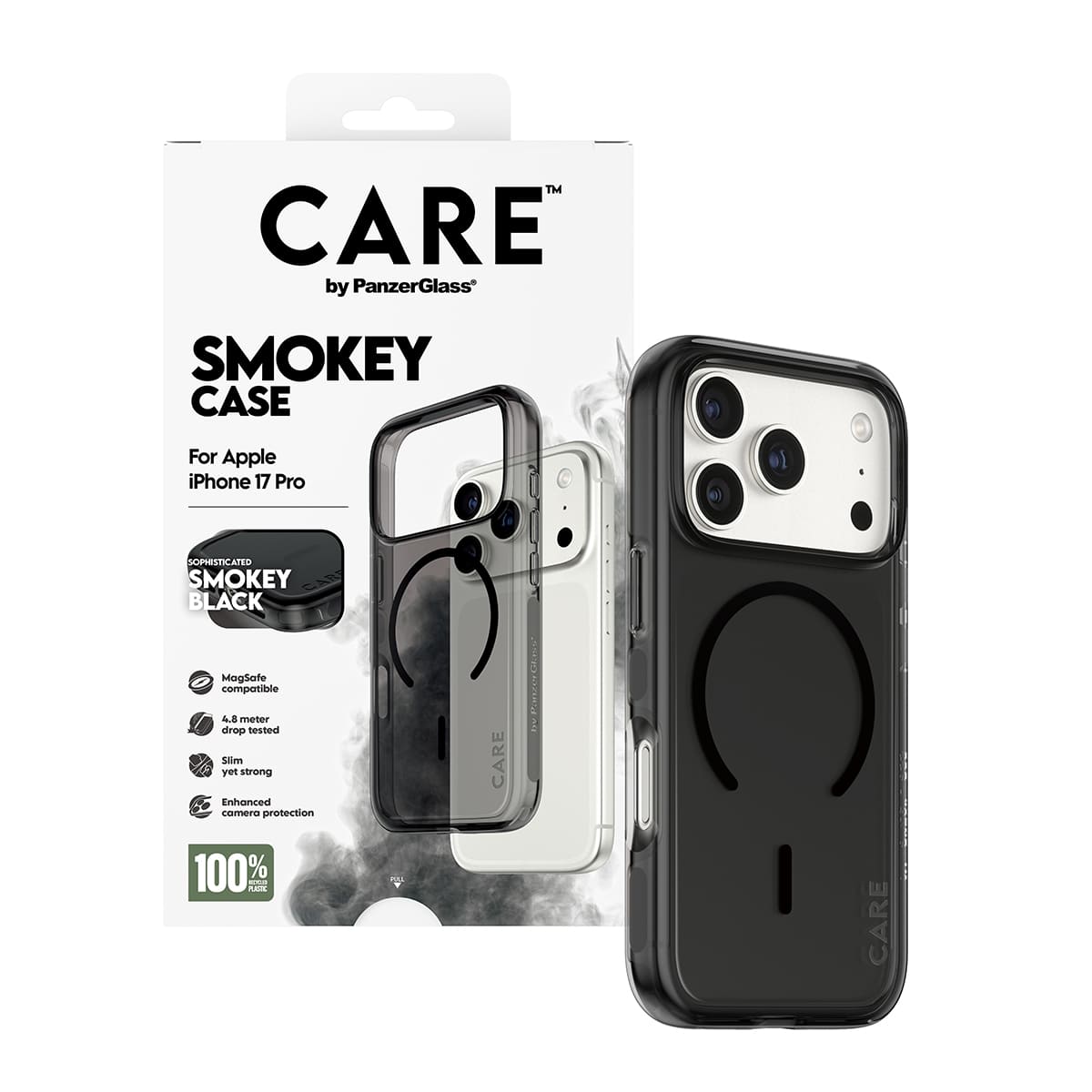 CARE by PanzerGlass Flagship Urban Explorer Etui do iPhone 17 Pro z czarnym MagSafe - Smokey - Zawartość opakowania CARE by PanzerGlass Flagship Urban Explorer Etui do iPhone 17 Pro z czarnym MagSafe - Smokey - Zawartość opakowania
