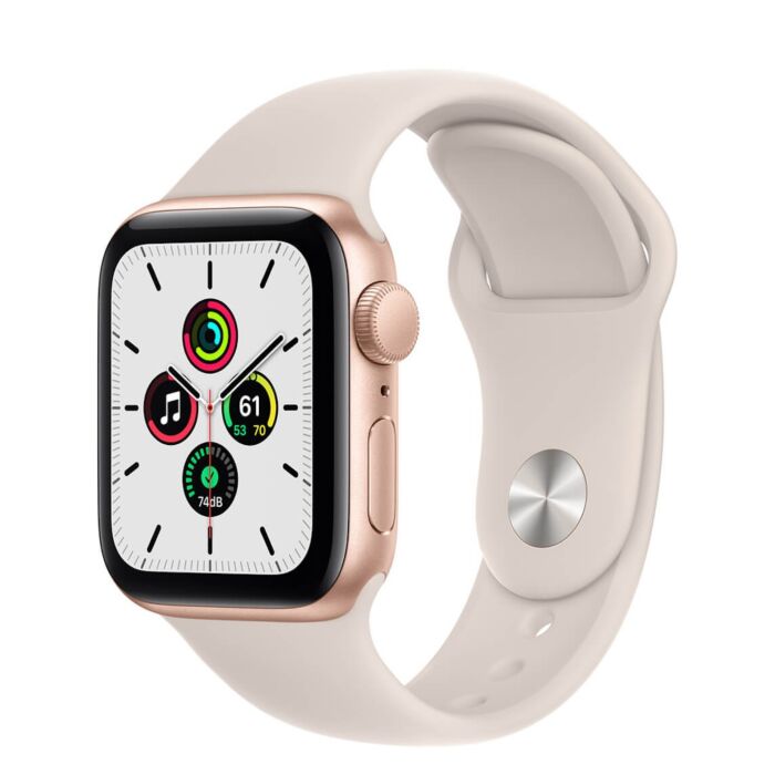 Apple Watch SE 40mm GPS Koperta z aluminium w kolorze złotym z paskiem sportowym w kolorze księżycowej poświaty (Starlight) - 4KQ03B/A/GB - zdjęcie 1 z 2