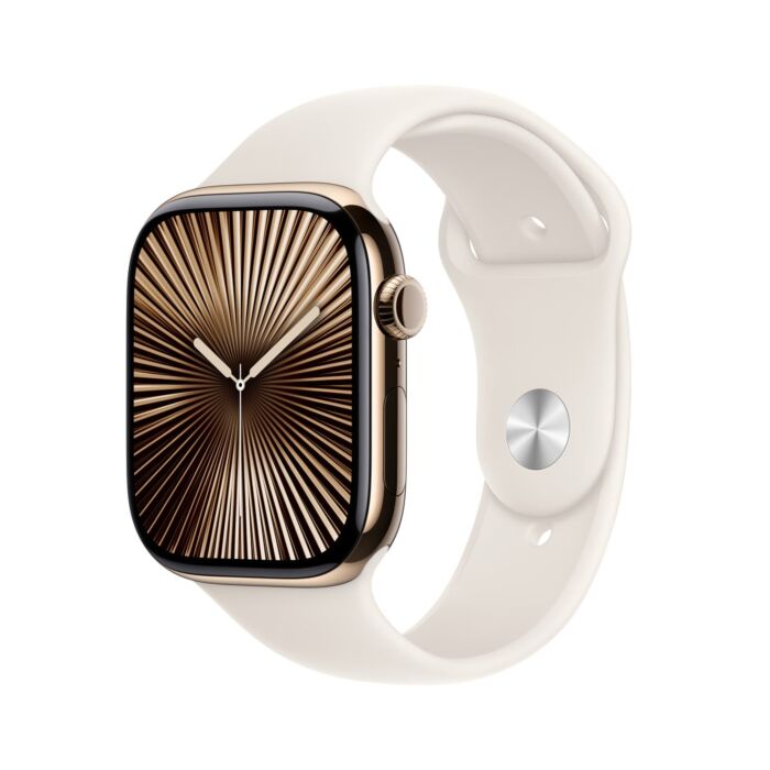Apple Watch Series 10 GPS + Cellular Koperta 46mm z Tytanu w kolorze Złotym z Paskiem sportowym w kolorze Księżycowej poświaty - M/L - CPO – Outlet - FWYY3LWA/W434 - zdjęcie 1 z 9
