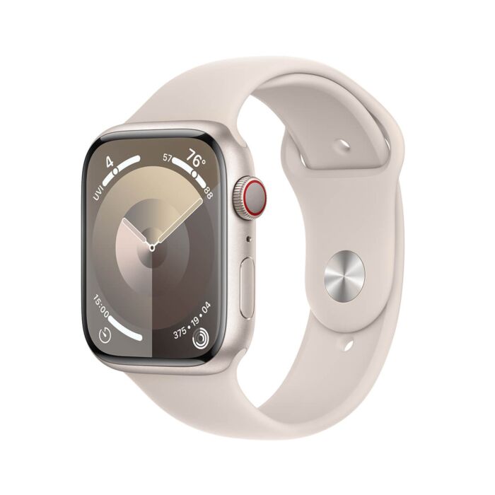 Apple Watch Series 9 GPS + Cellular Koperta 45mm z Aluminium w kolorze Księżycowej poświaty z Paskiem sportowym w kolorze Księżycowej poświaty - rozmiar S/M - FRM83LW/A - zdjęcie 1 z 10