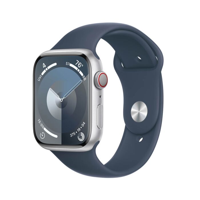 Apple Watch Series 9 GPS + Cellular Koperta 45mm z Aluminium w kolorze Srebrnym z Paskiem sportowym w kolorze Sztormowego błękitu - rozmiar S/M - FRMG3LW/A - zdjęcie 1 z 10