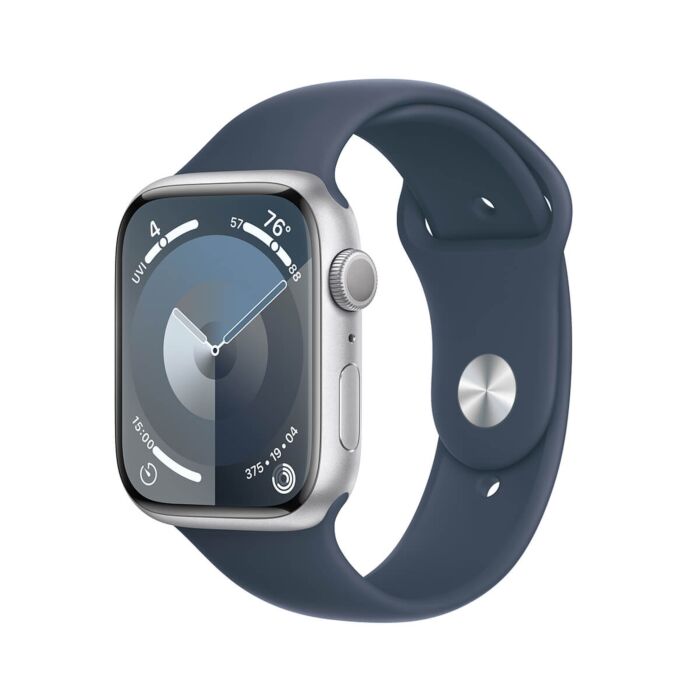 Apple Watch Series 9 GPS Koperta 45mm z Aluminium w kolorze Srebrnym z Paskiem sportowym w kolorze Sztormowego błękitu - rozmiar S/M - FR9E3LW/A - zdjęcie 1 z 10