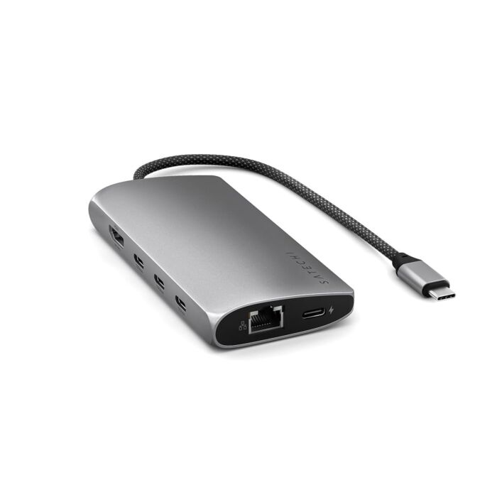 Satechi Multiport Adapter 8K USB-C (USB-C / HDMI / 3x USB 3.2 Gen 2 10Gbps / 1x USB 3.2 Gen 1 5Gbps / czytnik kart SD UHS-II / Ethernet port) - Gwiezdna szarość - ST-P8KEM - zdjęcie 1 z 9