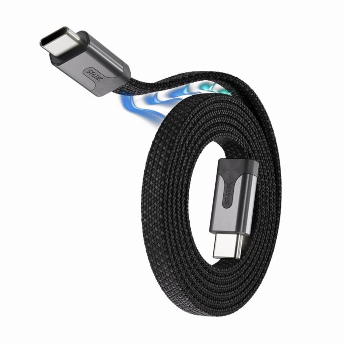 Statik MagStack Slim Pro Kabel USB-C na USB-C płaski w nylonowym oplocie zwijany magnetycznie 1m - Czarny - STATPUP04953FTCCBLK - zdjęcie 1 z 7