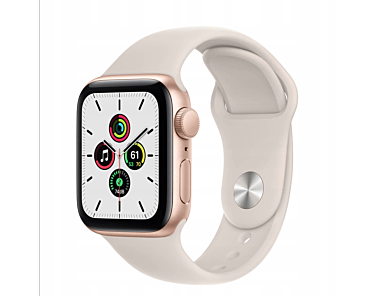 Apple Watch SE 40mm GPS Koperta z aluminium w kolorze złotym z paskiem sportowym w kolorze księżycowej poświaty (Starlight)