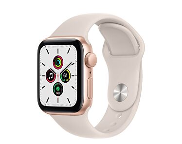 Apple Watch SE 40mm GPS Koperta z aluminium w kolorze złotym z paskiem sportowym w kolorze księżycowej poświaty (Starlight)