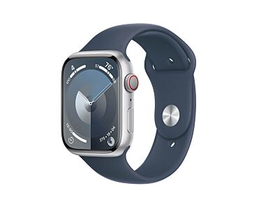 Apple Watch Series 9 GPS + Cellular Koperta 45mm z Aluminium w kolorze Srebrnym z Paskiem sportowym w kolorze Sztormowego błękitu - rozmiar S/M