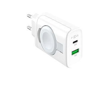 Fixed Ładowarka sieciowa podróżna 3w1 z USB-C 30W / USB-A 18W / Apple Watch - Biała