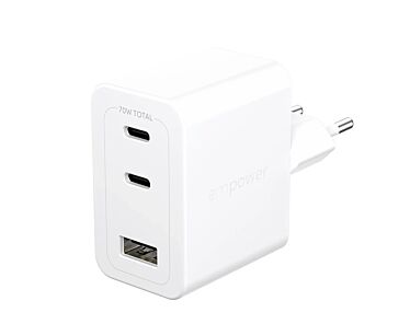 PanzerGlass Empower Turbo Ładowarka sieciowa 70W  2 x USB-C / USB-A - Biała