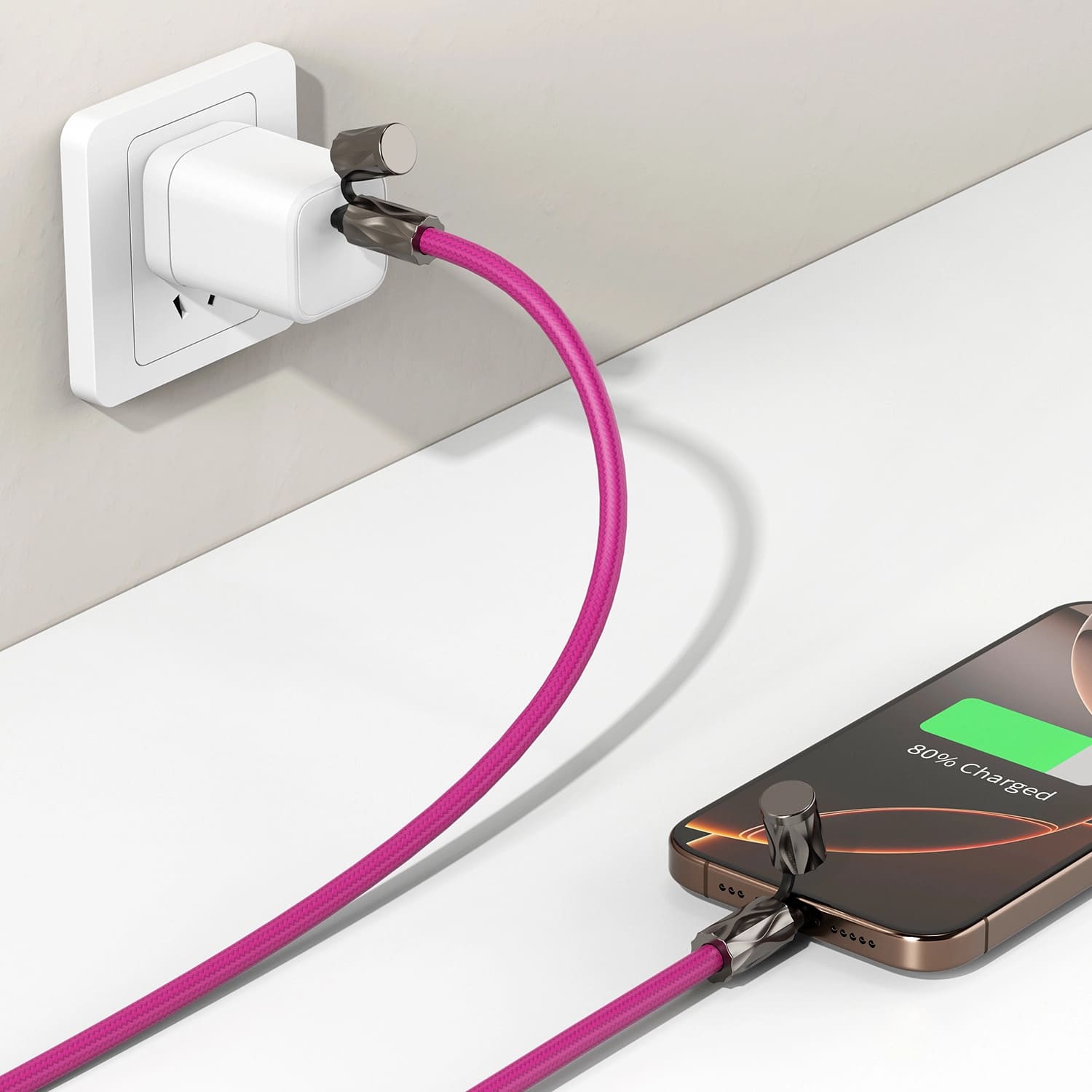 ERPOWER Snake Lanyard Smycz z kablem USB-C do USB-C 240W i blokerem danych 1,5m - Różowa ERPOWER Snake Lanyard Smycz z kablem USB-C do USB-C 240W i blokerem danych 1,5m - Różowa