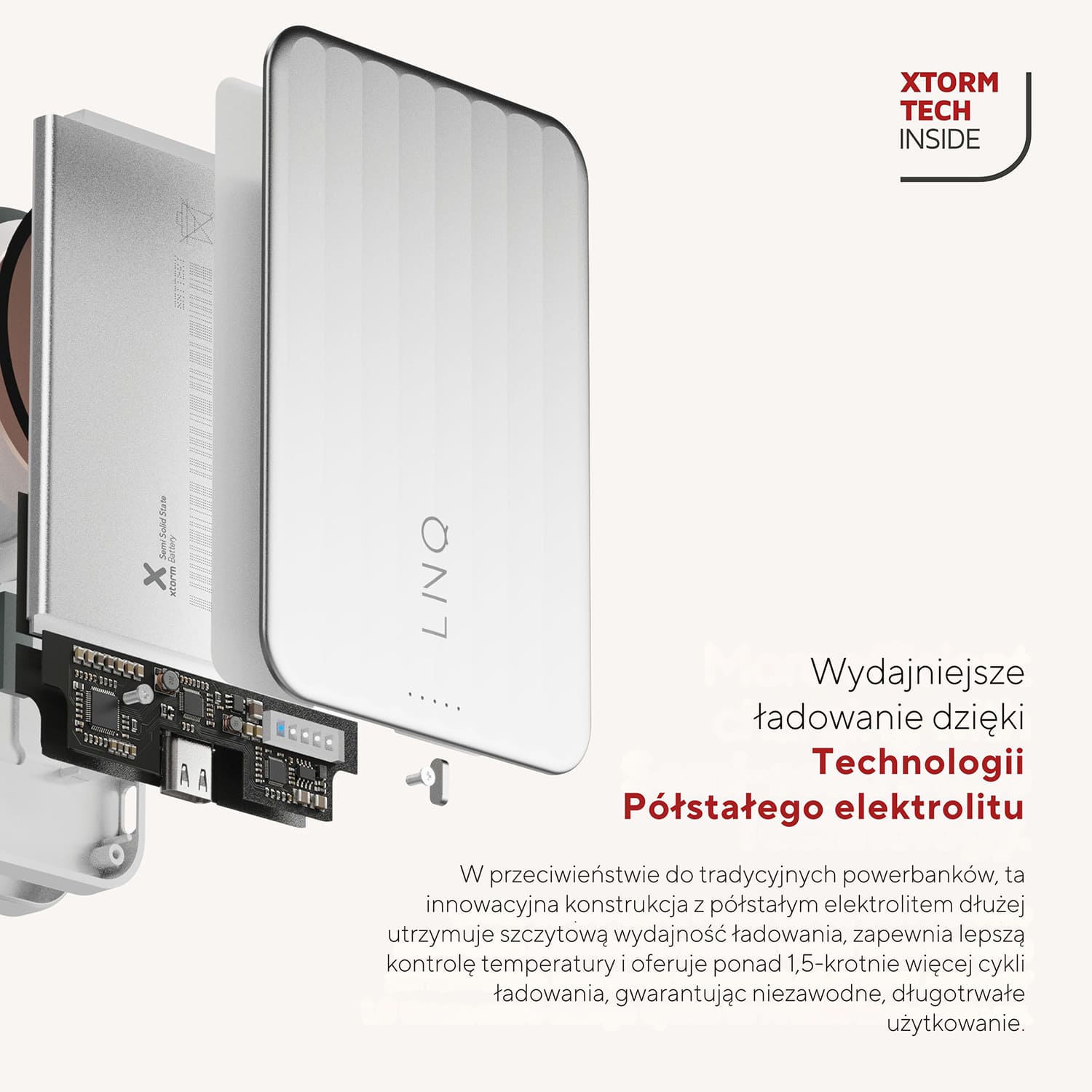 LINQ powered by Xtorm Powerbank magnetyczny 5.000 mAh kompatybilny z MagSafe z ładowaniem Qi2.2 25W - Srebrny