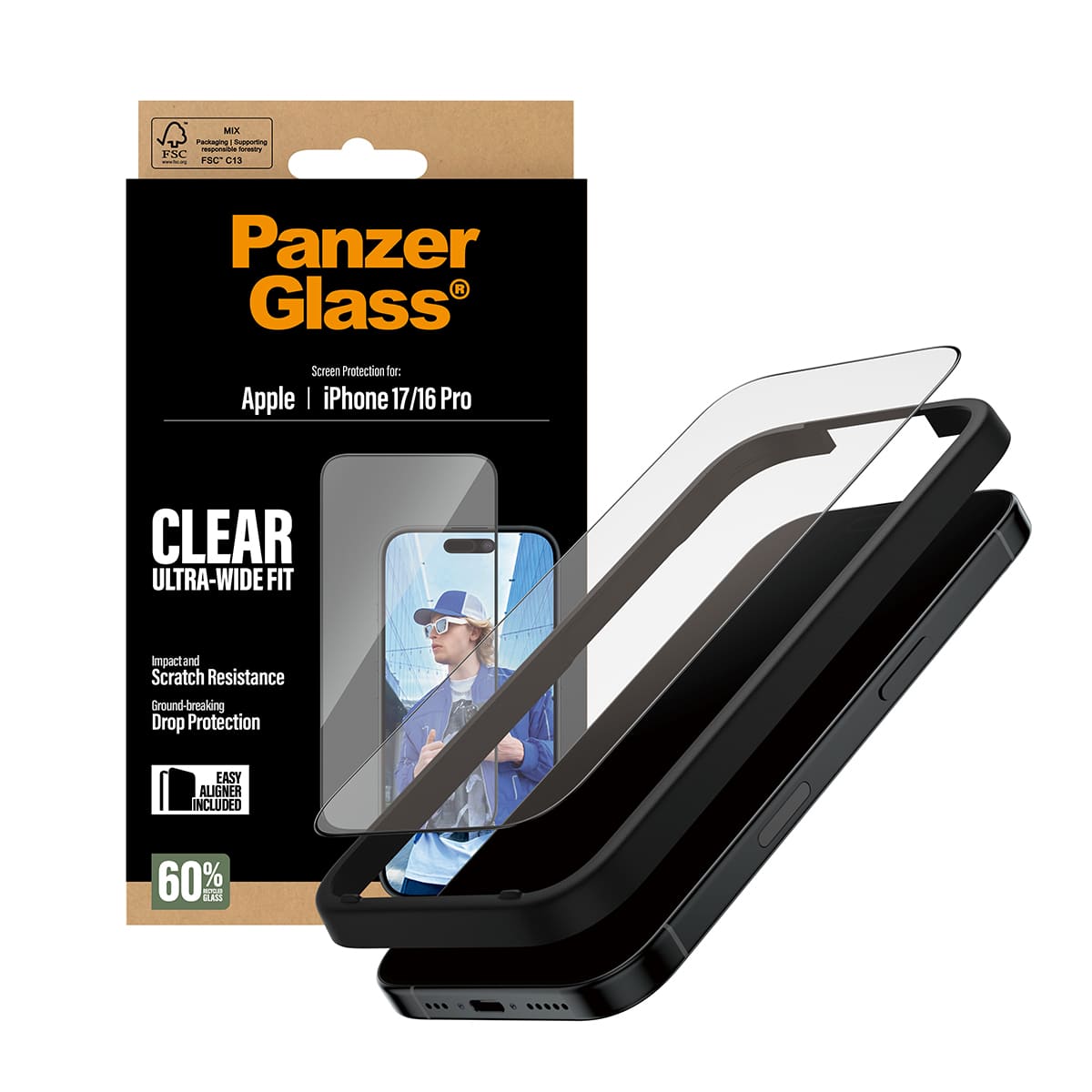 PanzerGlass Ultra-Wide Fit EasyAligner Szkło hartowane do iPhone 17 / 16 Pro 
