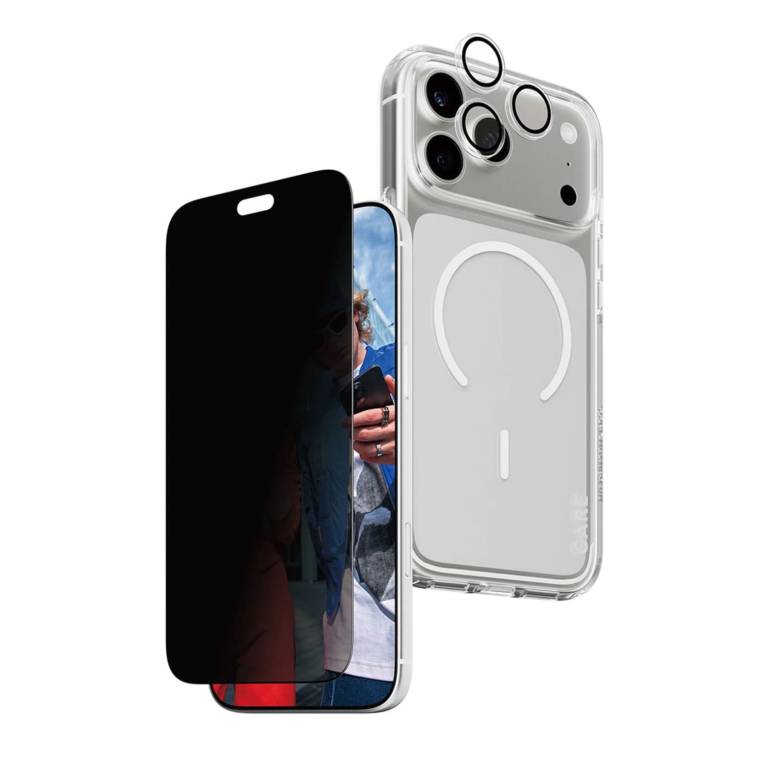 PanzerGlass Zestaw 3w1 Szkło prywatyzujące + szkło na obiektyw + CARE by PanzerGlass Flagship etui do iPhone 18 Pro Max - Przezroczyste 