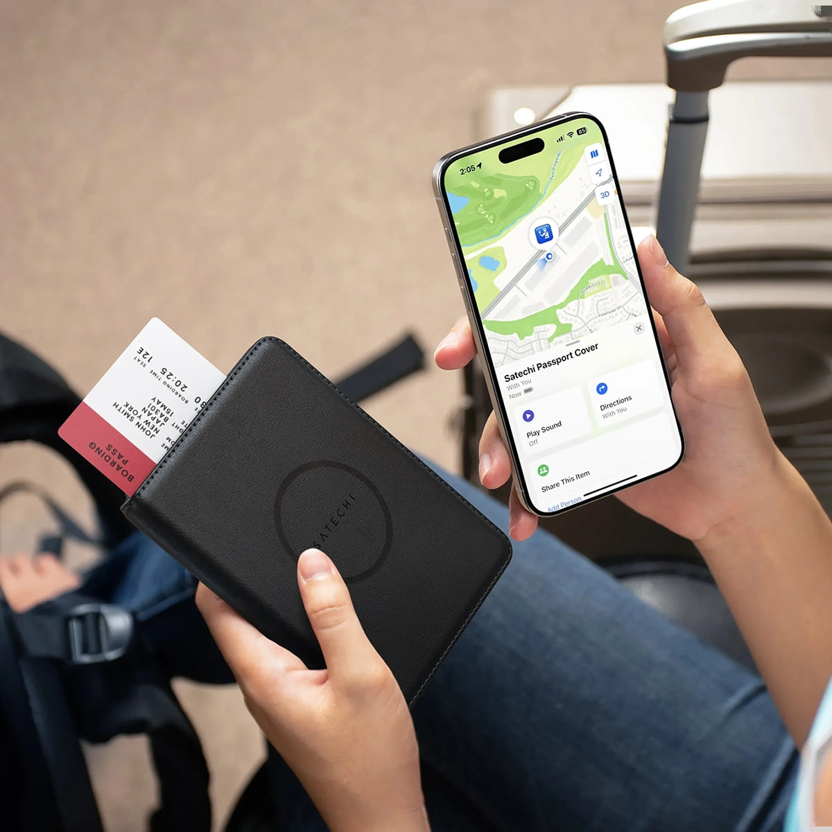 Satechi FindAll Passport Cover Etui na paszport ze skóry wegańskiej z lokalizatorem kompatybilne z Apple Find My - Czarne