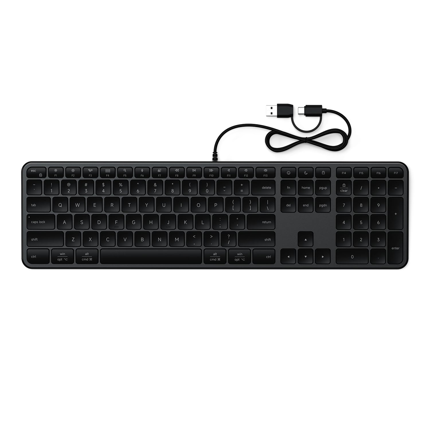 Satechi Slim LX3 Klawiatura USB-C / USB-A z układem numerycznym i przełącznikiem trybu Mac / Windows - Srebrna Satechi Slim LX3 Klawiatura USB-C / USB-A z układem numerycznym i przełącznikiem trybu Mac / Windows - Srebrna