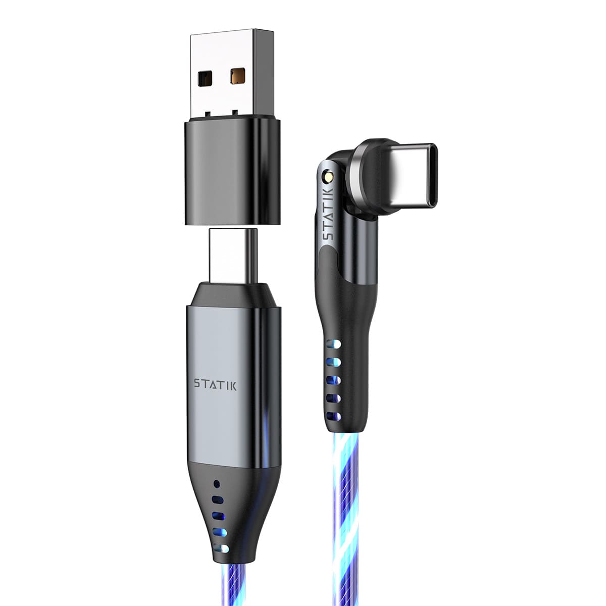 Statik PowerPivot GloBright Pro Kabel USB-C na USB-C z podświetleniem LED 2m Statik PowerPivot GloBright Pro Kabel USB-C na USB-C z podświetleniem LED 2m