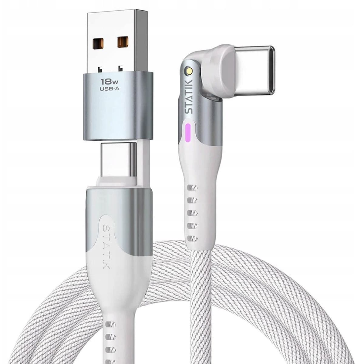 Statik PowerPivot Pro Kabel USB-C na USB-C w nylonowym oplocie 1m adapter do USB-A w zestawie - Biały Statik PowerPivot Pro Kabel USB-C na USB-C w nylonowym oplocie 1m adapter do USB-A w zestawie - Biały