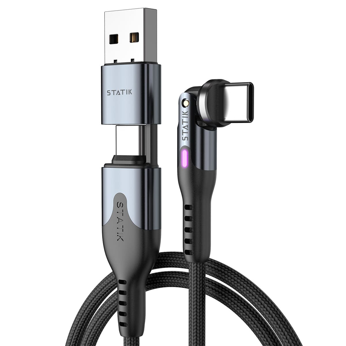 Statik PowerPivot Pro Kabel USB-C na USB-C w nylonowym oplocie 3m adapter do USB-A w zestawie - Czarny Statik PowerPivot Pro Kabel USB-C na USB-C w nylonowym oplocie 3m adapter do USB-A w zestawie - Czarny