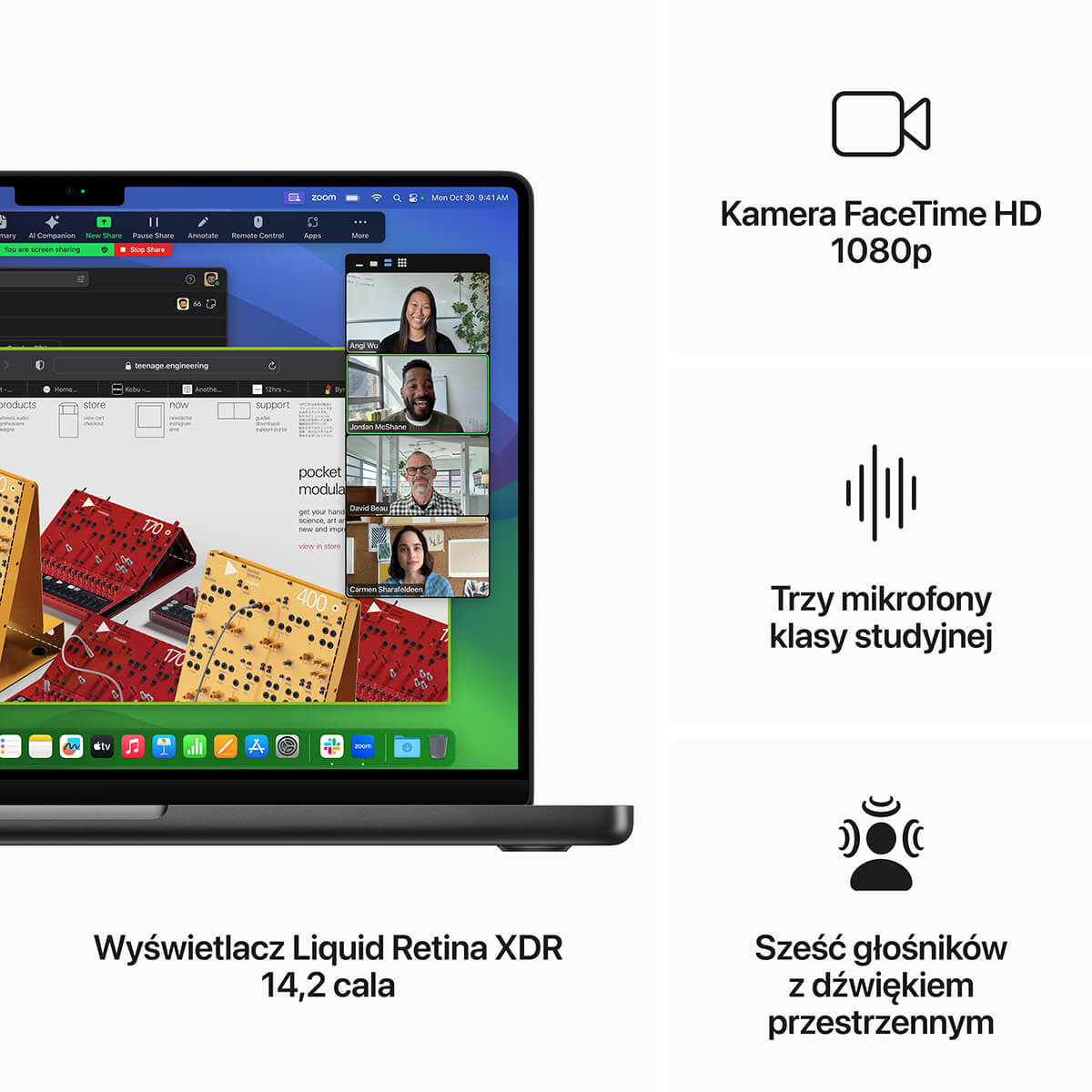 Apple MacBook Pro 14 M3 Pro 12-core CPU + 18-core GPU / 36GB RAM / 2TB SSD / Klawiatura US / Gwiezdna czerń (Space Black) - funkcje Apple MacBook Pro 14 M3 Pro 12-core CPU + 18-core GPU / 36GB RAM / 2TB SSD / Klawiatura US / Gwiezdna czerń (Space Black) - funkcje