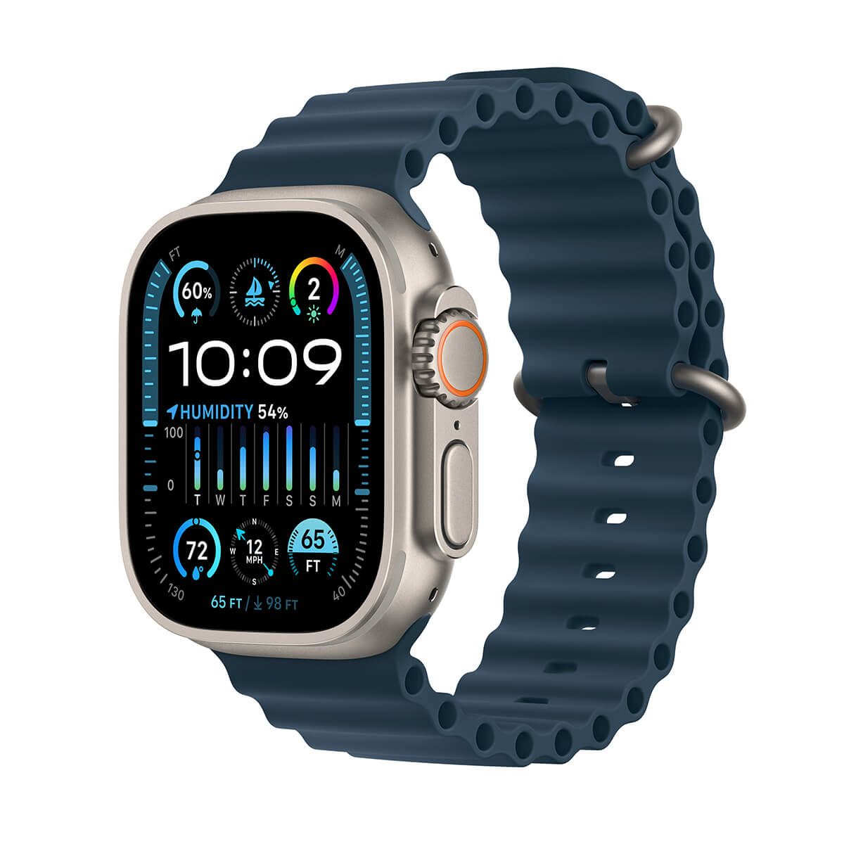 Apple Watch Ultra 2 GPS + Cellular Koperta 49mm z tytanu z Paskiem Ocean w kolorze niebieskim Apple Watch Ultra 2 GPS + Cellular Koperta 49mm z tytanu z Paskiem Ocean w kolorze niebieskim