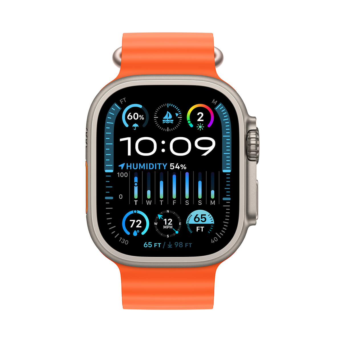 Apple Watch Ultra 2 GPS + Cellular Koperta 49mm z tytanu z Paskiem Ocean w pomarańczowym - ekran Apple Watch Ultra 2 GPS + Cellular Koperta 49mm z tytanu z Paskiem Ocean w pomarańczowym - ekran