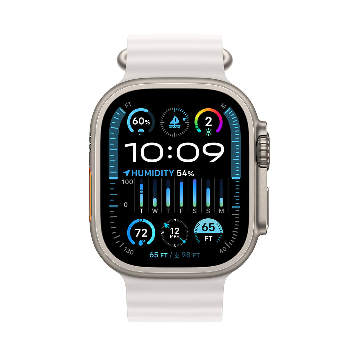 Apple Watch Ultra 2 GPS + Cellular Koperta 49mm z tytanu z Paskiem Ocean w białym - ekran Apple Watch Ultra 2 GPS + Cellular Koperta 49mm z tytanu z Paskiem Ocean w białym - ekran